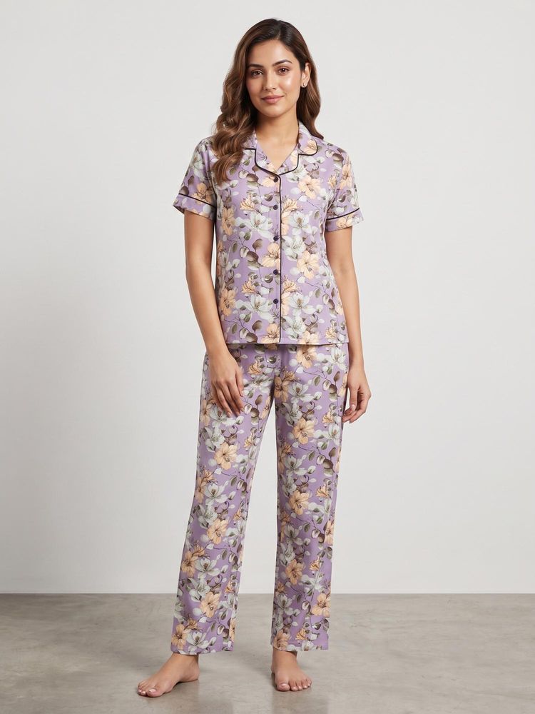FABLUSH Women Purple Rayon Shirt with Pyjama-picture-23
