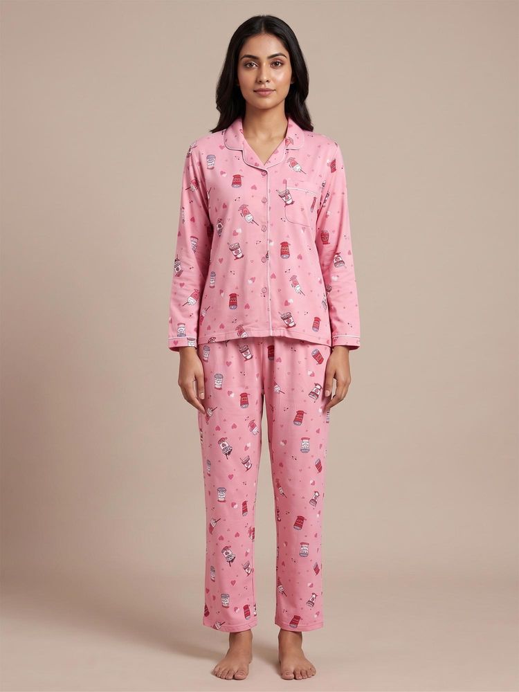 FABLUSH Women Pink Viscose Shirt with Pyjama-image-1