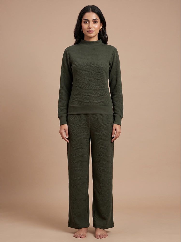 FABLUSH Women Green Cotton Sweatshirt with Pyjama-image-3