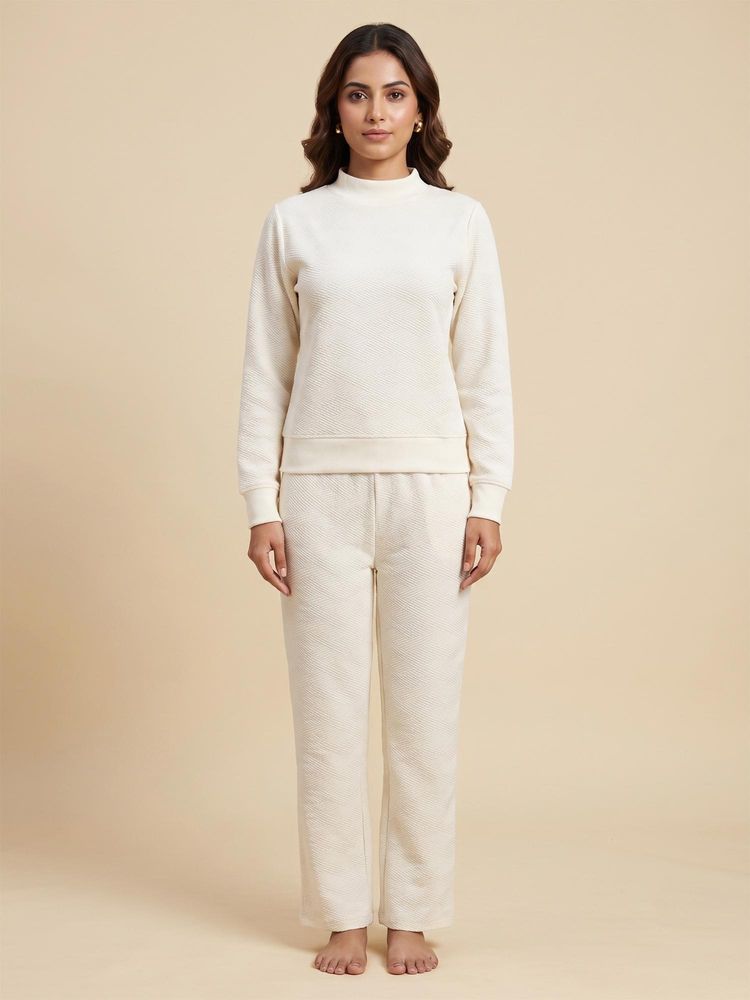 FABLUSH Women Off White Cotton Sweatshirt with Pyjama-image-32