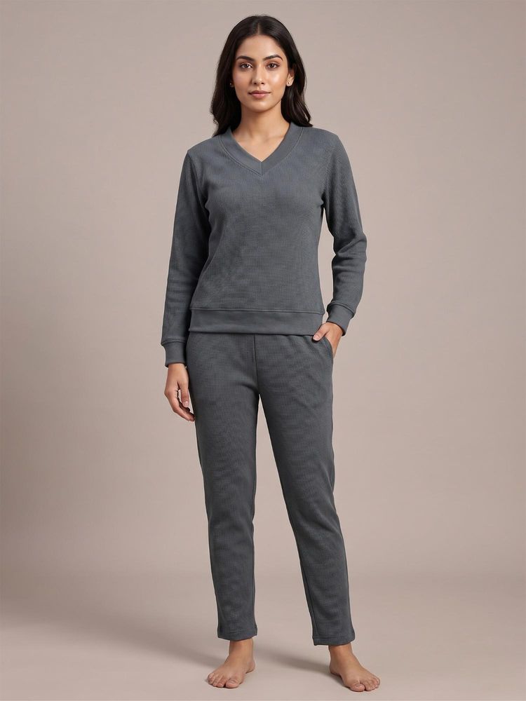 FABLUSH Women Grey Cotton Sweatshirt with Pyjama-image-4