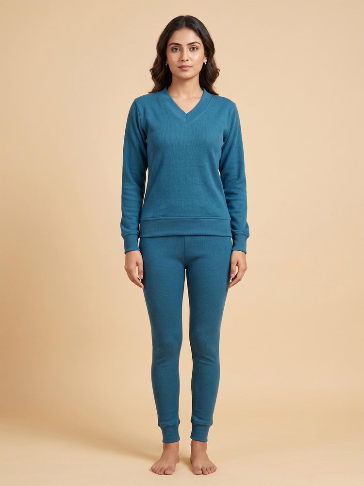 FABLUSH Women Teal Cotton Sweatshirt with Pyjama-image-24