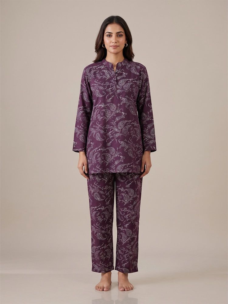 FABLUSH Women Purple Velour Top with Pyjama-picture-18
