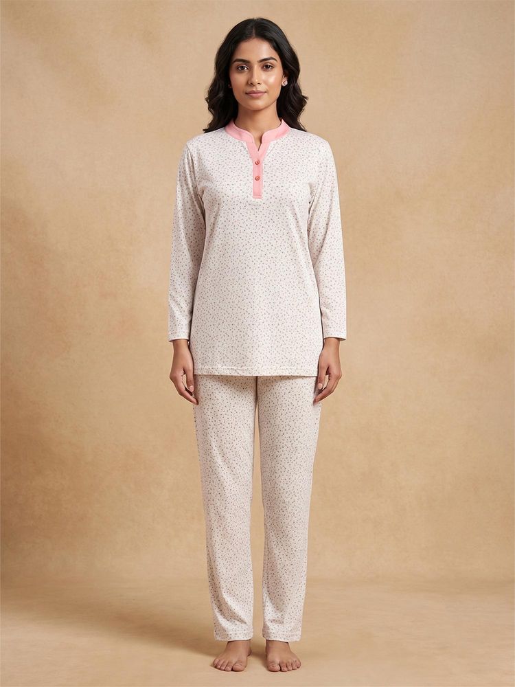 FABLUSH Women Off White Cotton Top with Pyjama-picture-34