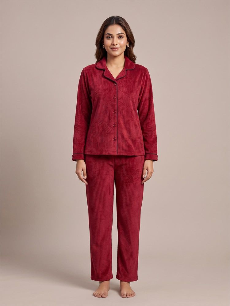 FABLUSH Women Maroon Cotton Top with Pyjama-image-26