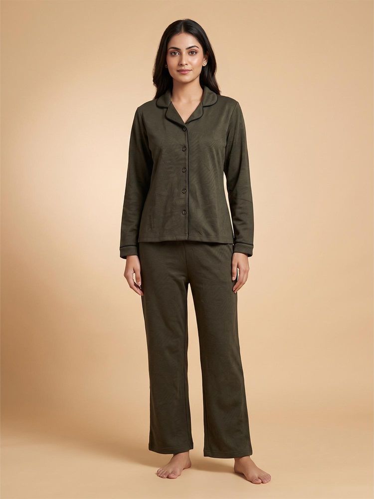 FABLUSH Women Green Cotton Top with Pyjama-image-6