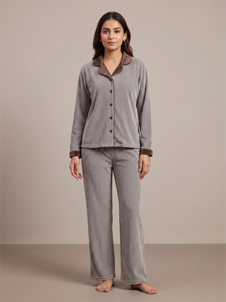 FABLUSH Women Grey Velour Top with Pyjama-image-27