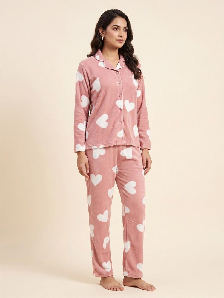 FABLUSH Women Peach Velour Shirt with Pyjama-picture-20
