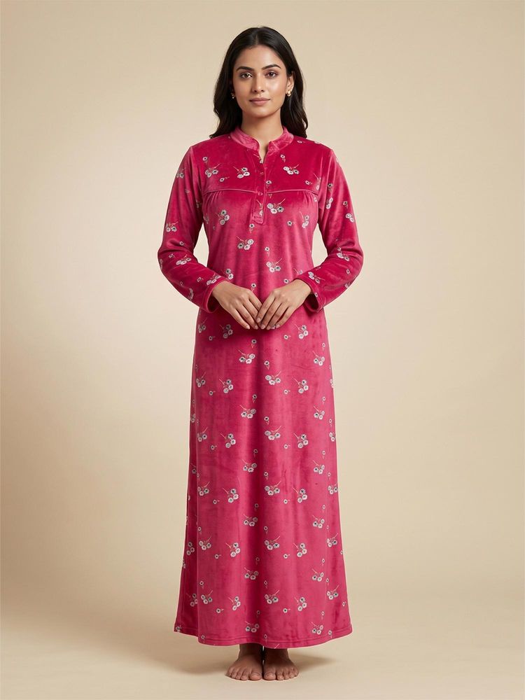 FABLUSH Women Red Velour Nightdress-picture-15