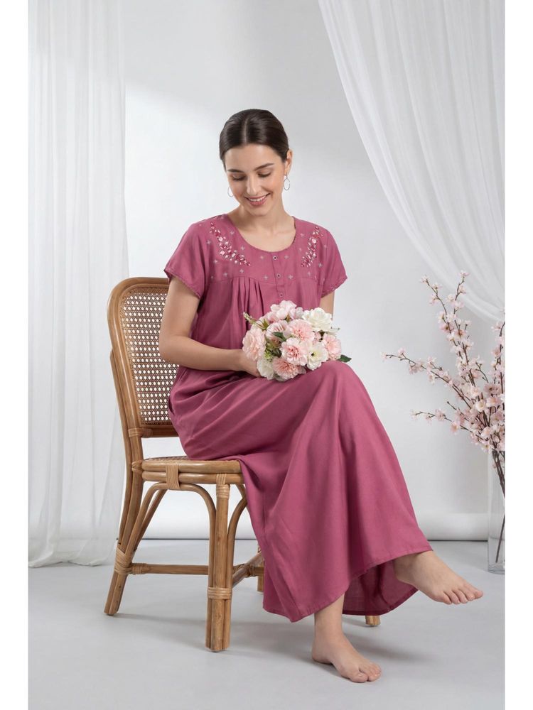 JULIANA DREAM Women Pink Cotton Nightdress-picture-25