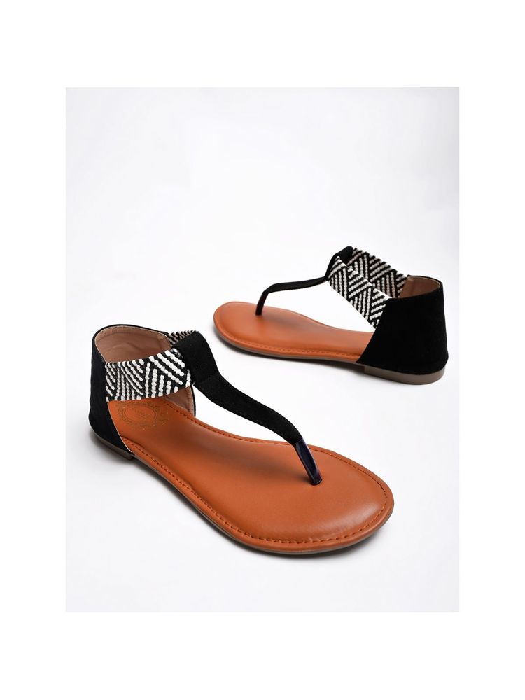 Shoetopia Stylish Ethnic Black Flat Sandals for Women-picture-26