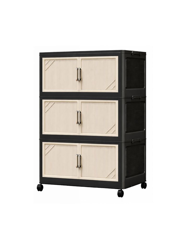 House of Quirk Multi Tier Foldable Storage Box with Wheels Durable Plastic - 3Layer Beige-picture-22