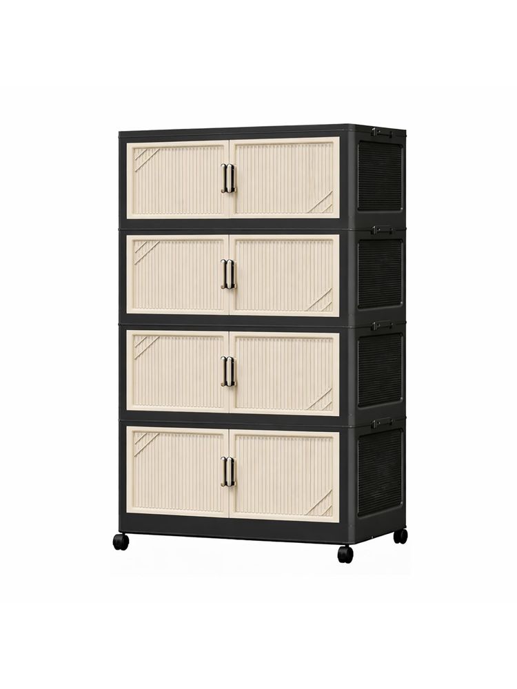 House of Quirk Multi Tier Foldable Storage Box with Wheels Durable Plastic - 4Layer Beige-image-15