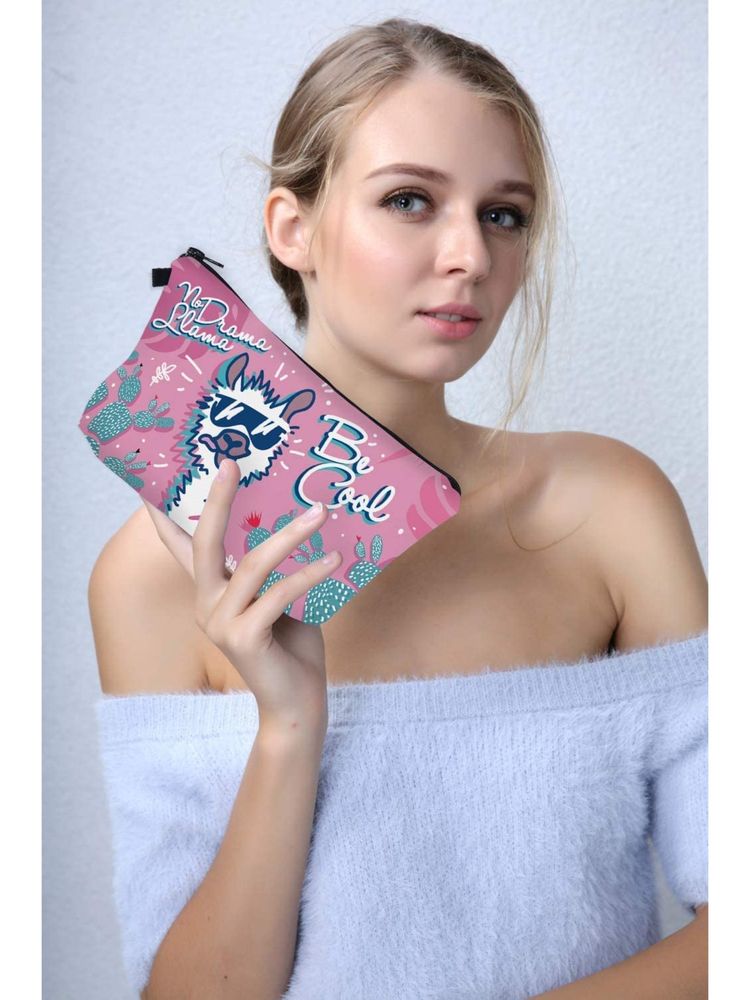 House of Quirk Cool Lama Makeup Bag for Women and Girls Cute Travel Cosmetic Pouch-image-41
