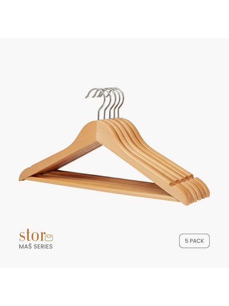 STOR Wooden Shirt Hanger with Ribbed Bar- Beige-image-12