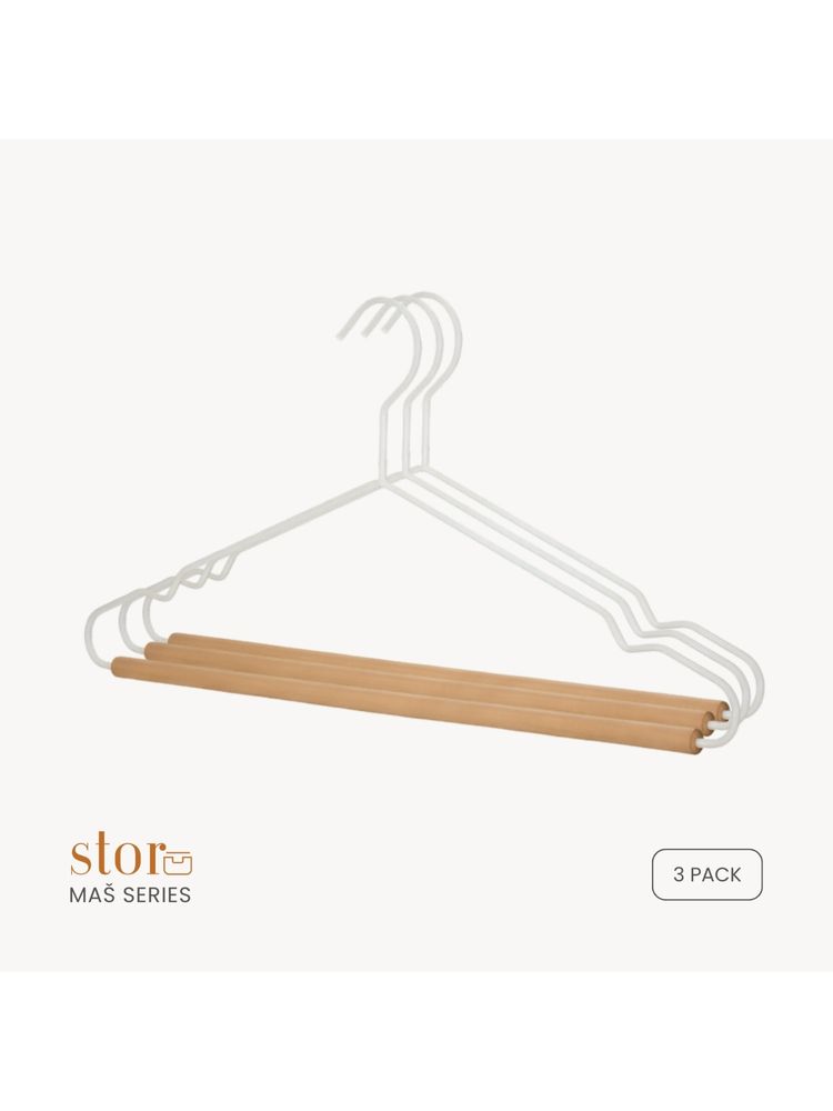 STOR Metal Shirt Hanger with Wooden Bar Ecru Beige-image-48