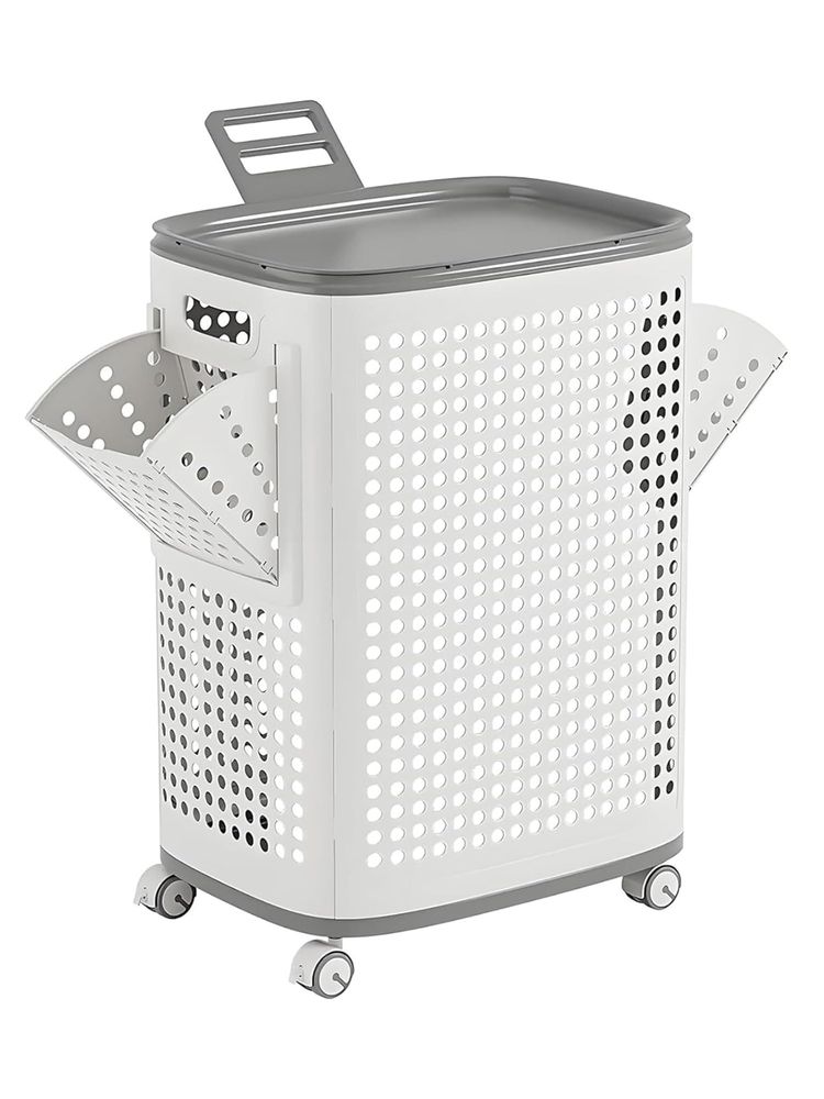 House of Quirk Silver 70L Rolling Laundry Hamper with Lid 70L Rolling Laundry with Lid Basket-picture-12