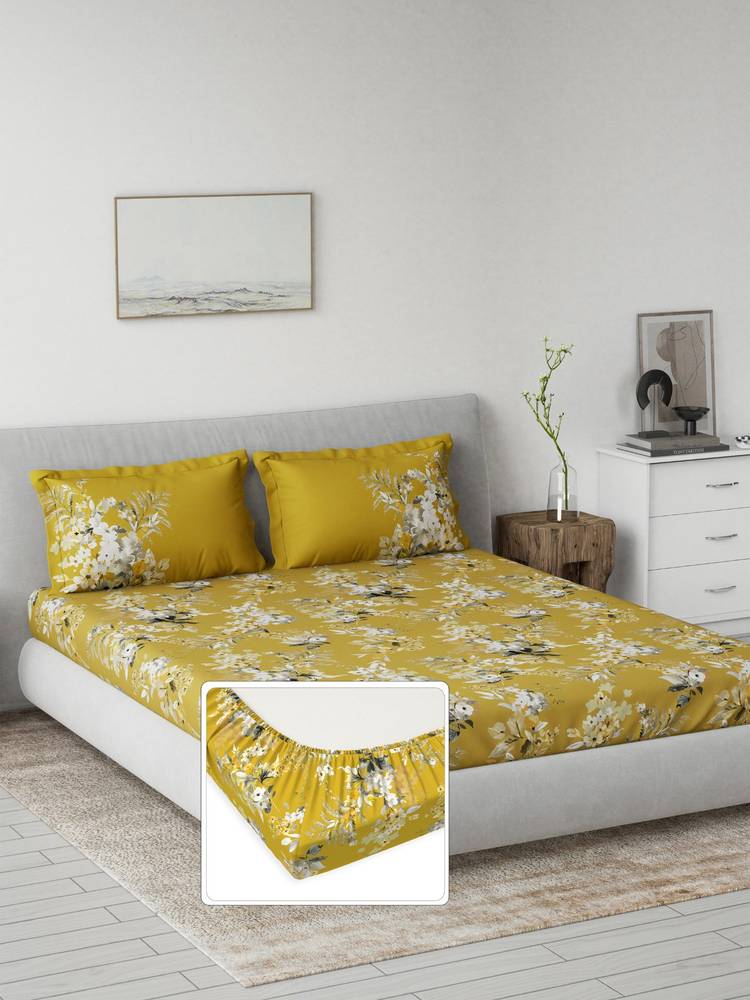 Ddecor Live Beautiful Primary Collection Floral King Fitted Bedsheet with 2 Pillow Cover Yellow-picture-10