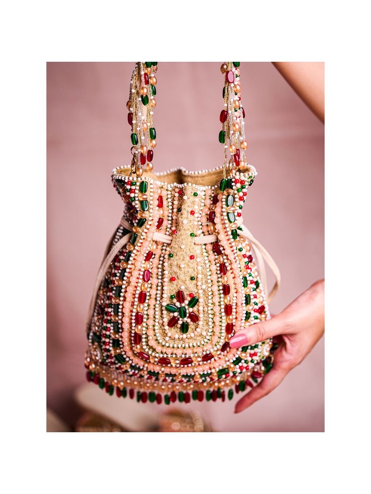 House Of Kosha Aiza Multi-Coloured Suede Embellished Potli-image-41