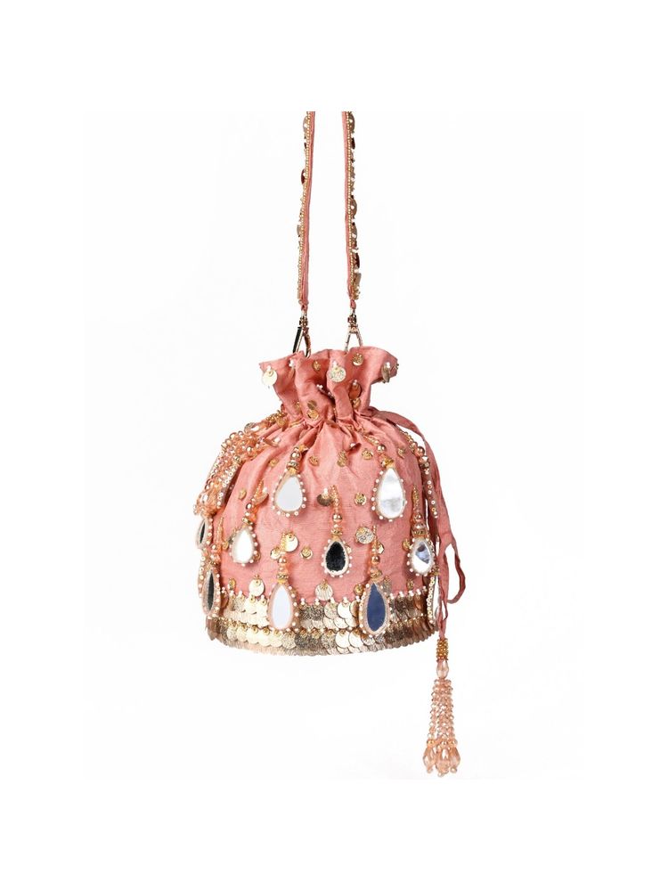 House Of Kosha Sheesh Mahal Pink Embellished Potli Bag-image-15