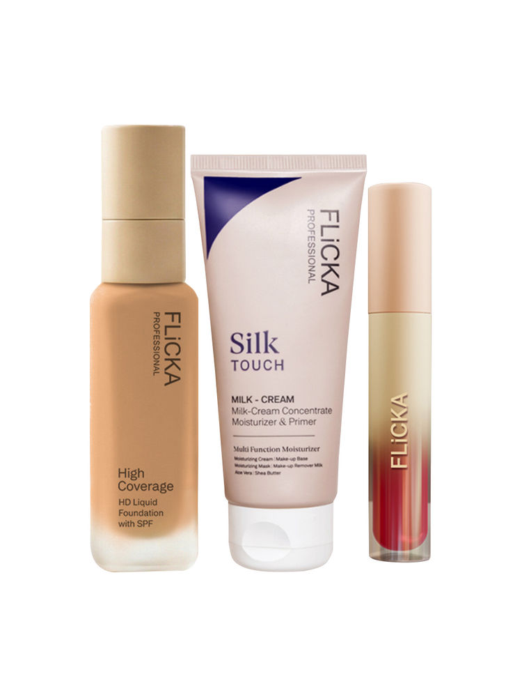 FLiCKA Combo - Silk Touch Primer + Pro HD Liquid Foundation Med 201 + Ru Ready Lipstick Any Shade-picture-25