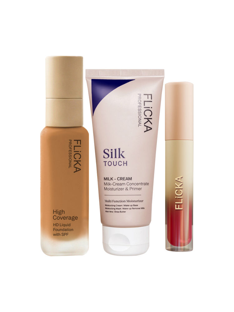 FLiCKA Combo - Silk Touch Primer + Pro HD Liquid Foundation Dusky 305 + Ru Ready Lipstick Any Shade-image-25