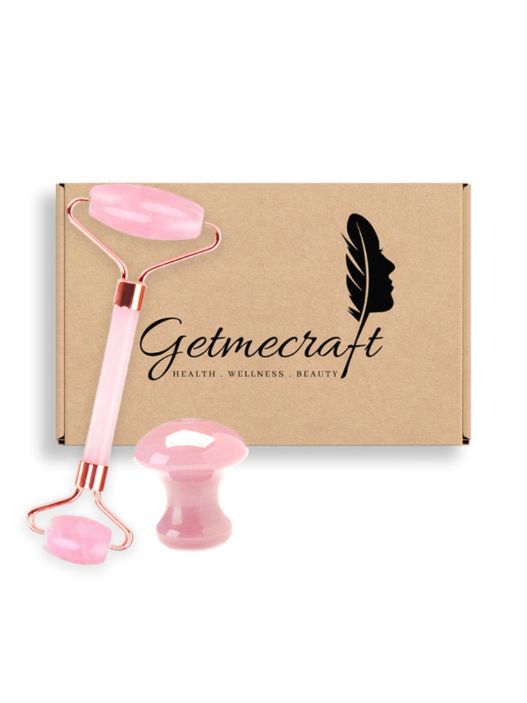 Getmecraft Rose Quartz Face Roller And Mushroom Gua Sha Facial Massage Tool Set-image-8