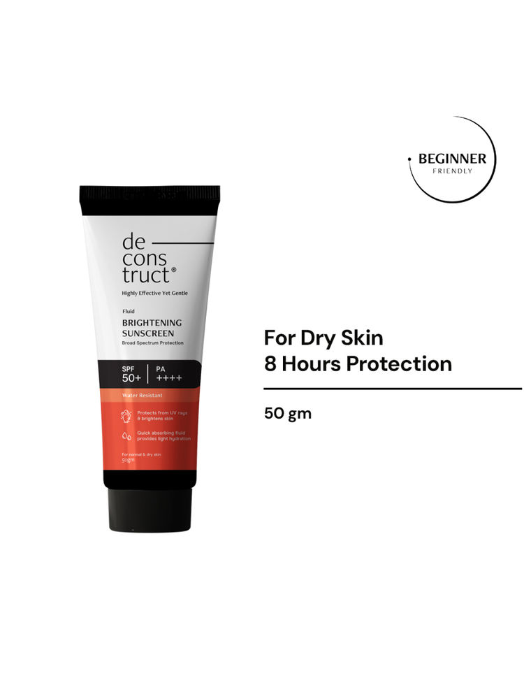 Deconstruct Fluid Brightening Sunscreen SPF 50+ PA++++ for Dry Skin, Hydrating & 8-Hour Long-Lasting