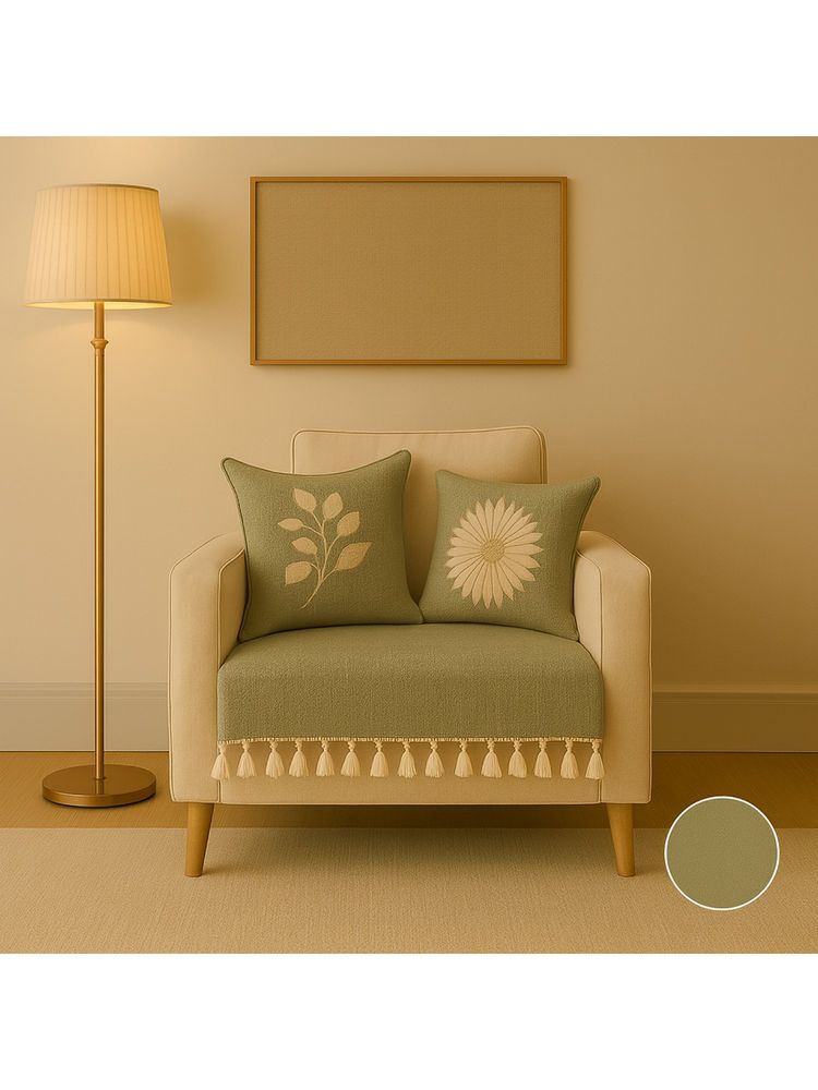 THROW PILLOW Olive With Small Tassel Trim Lace Sofa Cover