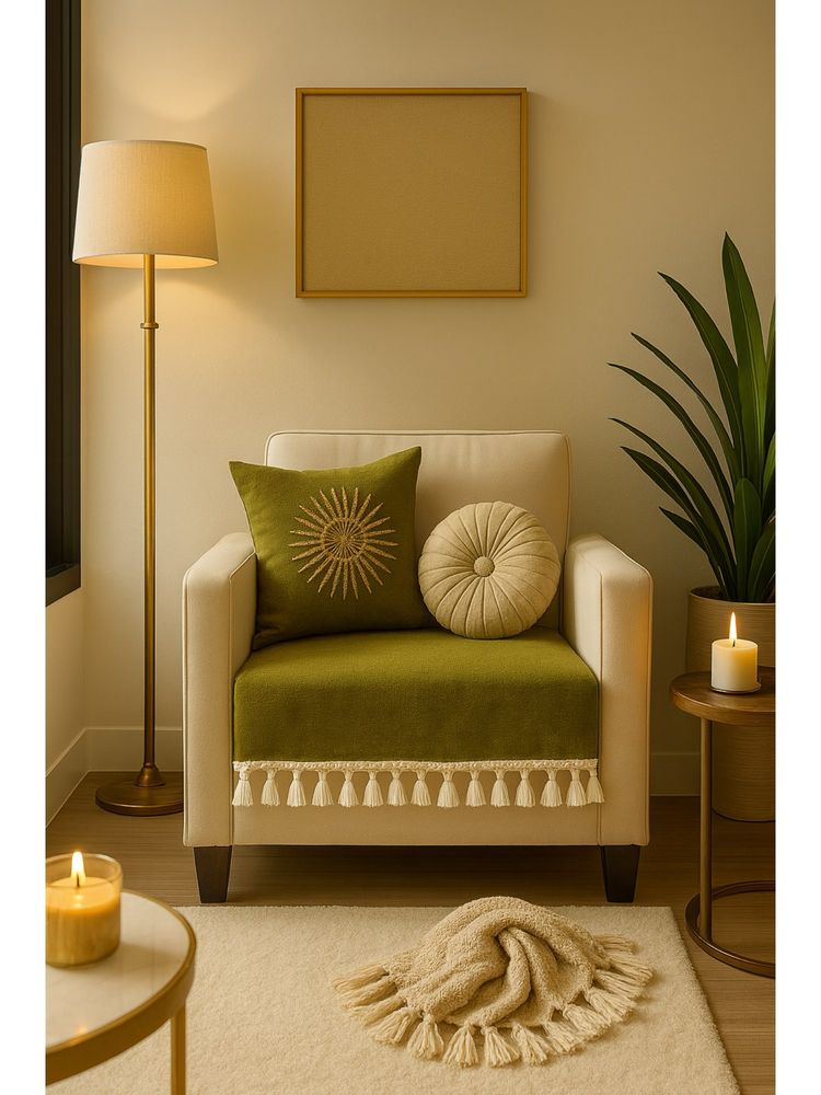 THROW PILLOW Olive Green With Small Tassel Trim Lace Sofa Cover-picture-35