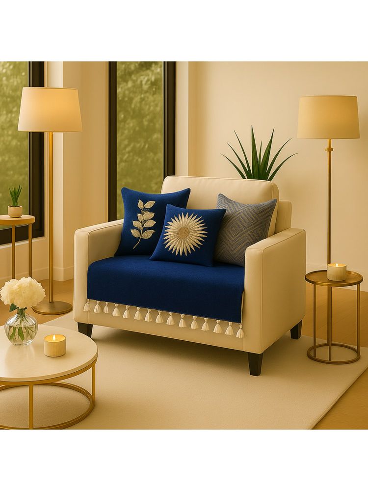 THROW PILLOW Navy Blue With Small Tassel Trim Lace Sofa Cover-picture-23