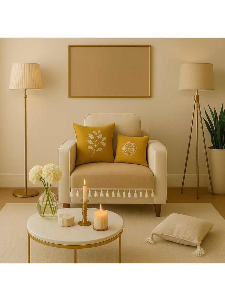 THROW PILLOW Light Beige With Small Tassel Trim Lace Sofa Cover-picture-12
