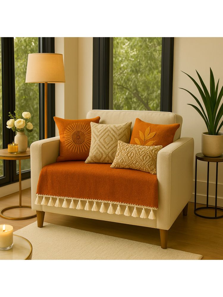 THROW PILLOW Orange With Small Tassel Trim Lace Sofa Cover-picture-34
