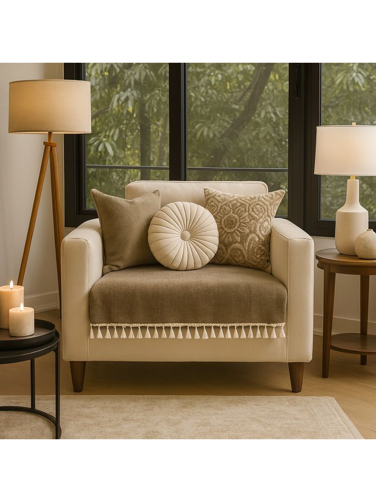 THROW PILLOW Grey With Small Tassel Trim Lace Sofa Cover-picture-4