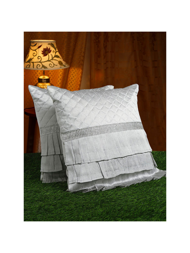 HOSTA HOMES Set Of 2 Grey Embellished Square Cushion Covers 16x16 inches-picture-18