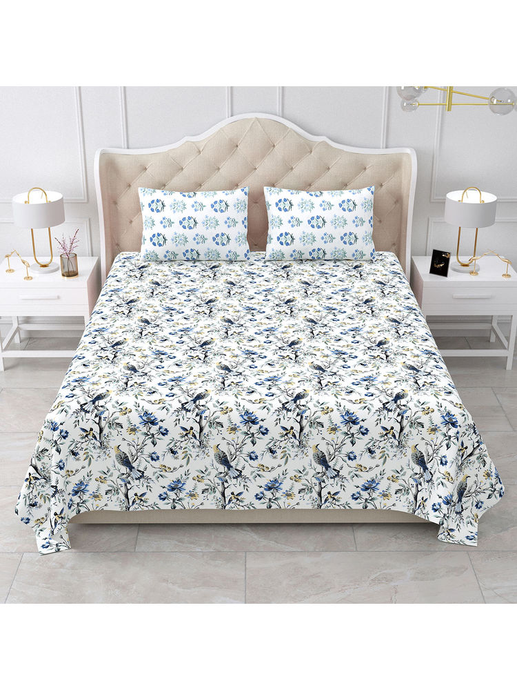 Bella Casa Floral Cotton Double King Design Blue & Grey Color - Snow Petals Collection-image-7