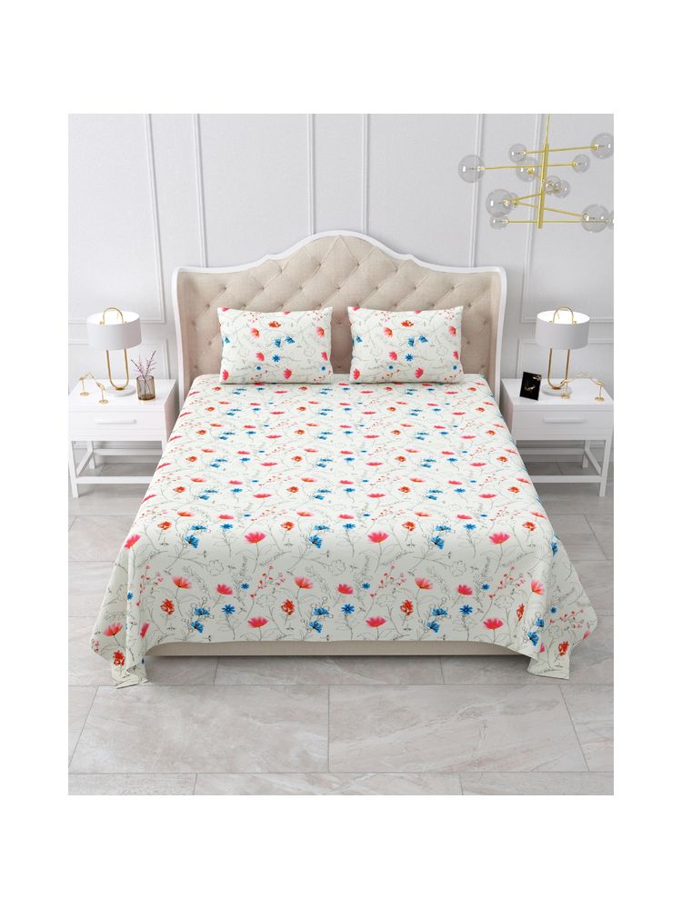 Bella Casa Double Bedsheet Set Cotton King Size with 2 Pillow Covers Floral Design Multi Colour-image-16