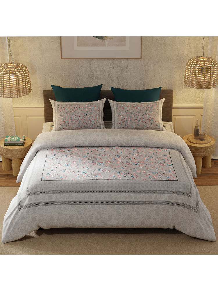 Bella Casa Super King Size Double Bedsheet with 2 Pillow Covers Cotton Grey Colour-image-4
