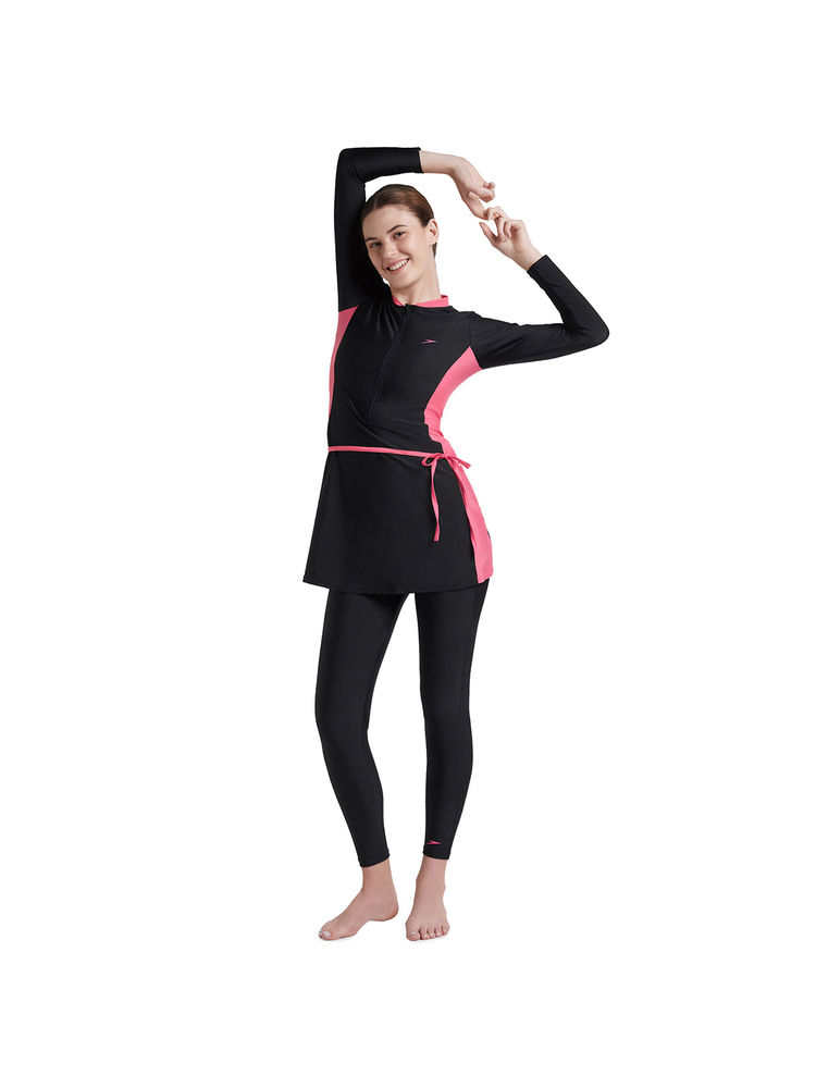 Speedo Women's Endurance10 Two Piece Full Body Suit Swimwear - Black & Fandango Pink-picture-5