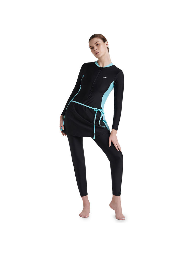 Speedo Women's Endurance10 Two Piece Full Body Suit Swimwear - Black & Marine Blue-image-5