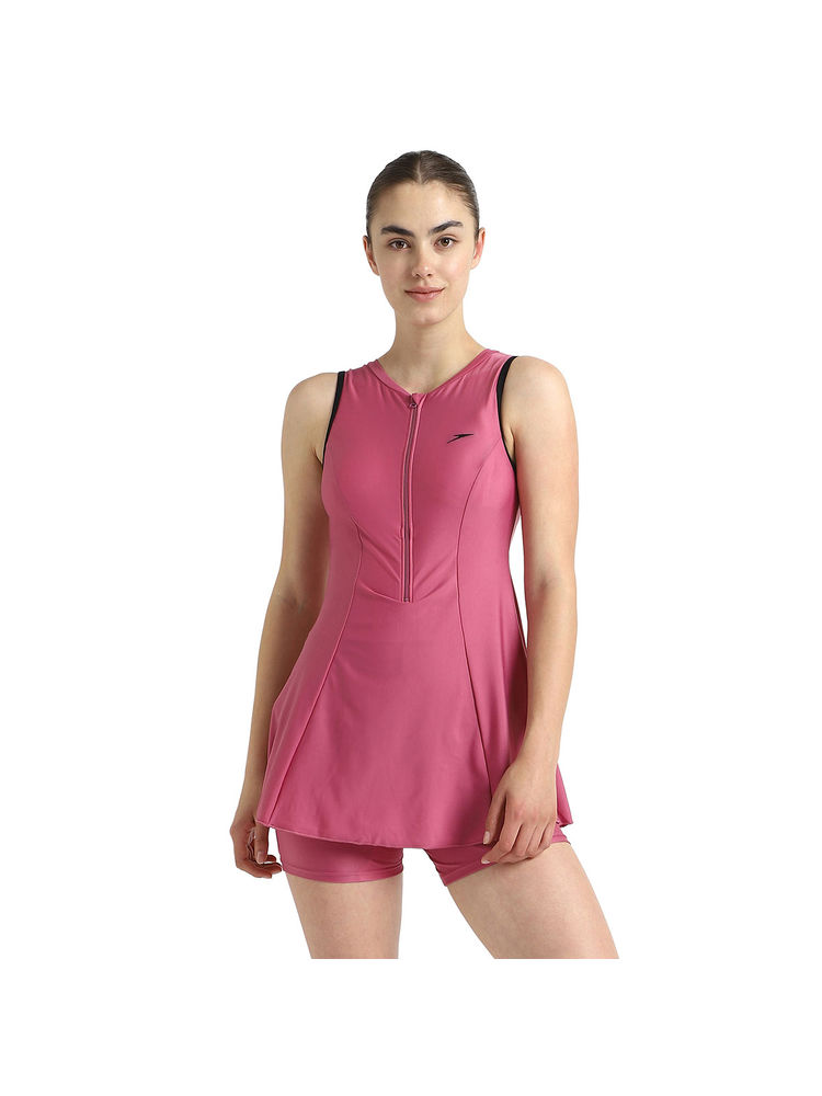 Speedo Women's Recycled Endura Brite Closedback Swimdress With Boyleg - Hotmauve & Black-picture-11