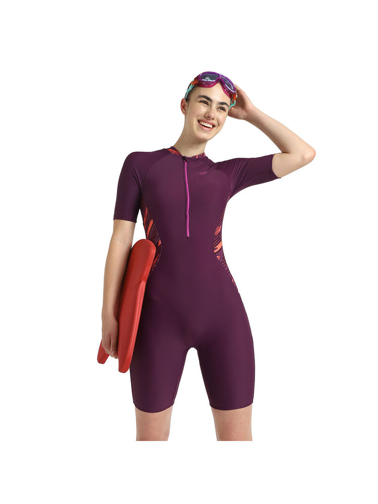 Speedo Women's Enduraflex Essential Splice Print Closedback Kneesuit - Plum Dandy & Coral Sands-image-26