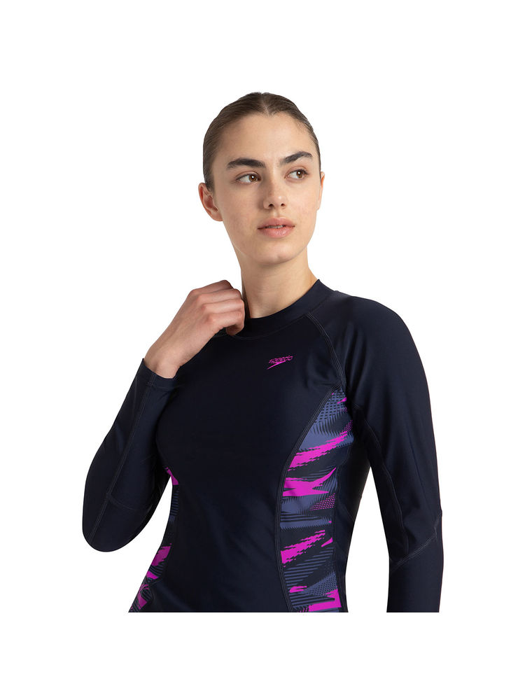 Speedo Womens Endurance10 Hyperboom Splice Print Long Sleeve Suntop - Navy Blue-image-30