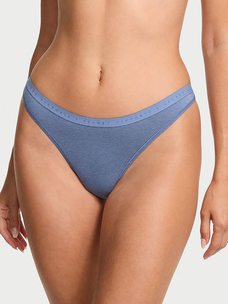 victoria's secret intimates Victoria's Secret Stretch Cotton High-Leg Scoop Thong Panty Blue-picture-18