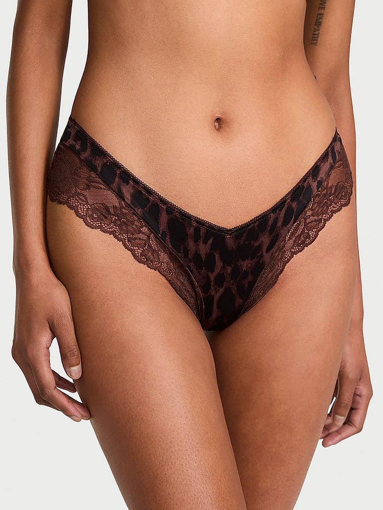 Victoria's Secret Very Sexy Rose Lace-Trim High-Leg Cheeky Panty Brown-image-1