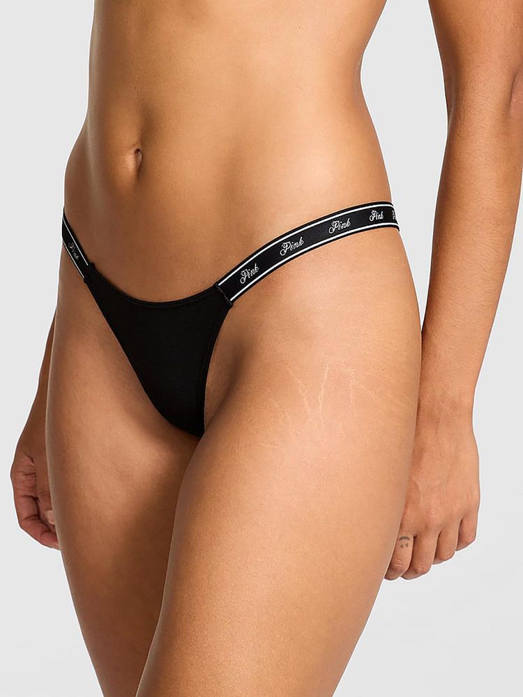 victoria's secret intimates Victoria's Secret PINK Logo Cotton High-Leg Micro Thong Panty Black-picture-24