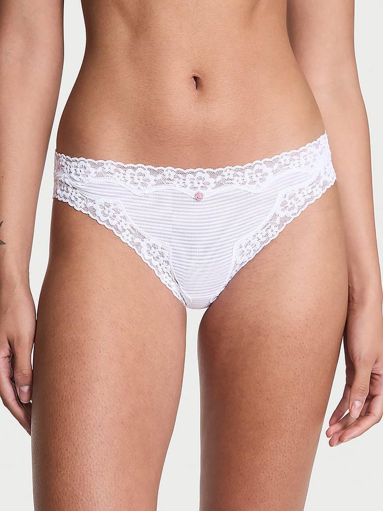 victoria's secret intimates Victoria's Secret The Lacie Cotton Shadow Stripe Lace-Waist Bikini Panty White-picture-28