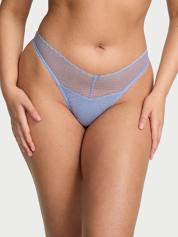 Victoria's Secret Stretch Pointelle High-Leg Scoop Thong Panty Lavender-image-30