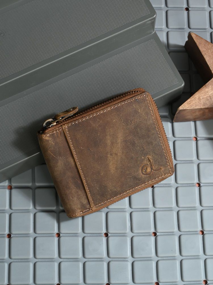 CLOG LONDON Men Brown Solid Zip Closure Three Fold Wallet-picture-26