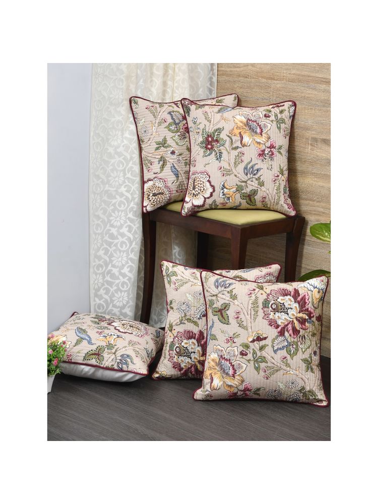 The Home Story Cushion Covers Set of 5 - 24 x 24 Inches - Multi Color Flowers-image-9